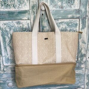 Stylish Roxy Beige and Tan Beach Tote Bag